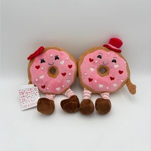 Love and Cupcakes Adorable Pink Donut Couple Weighted Plush Valentines Decor
